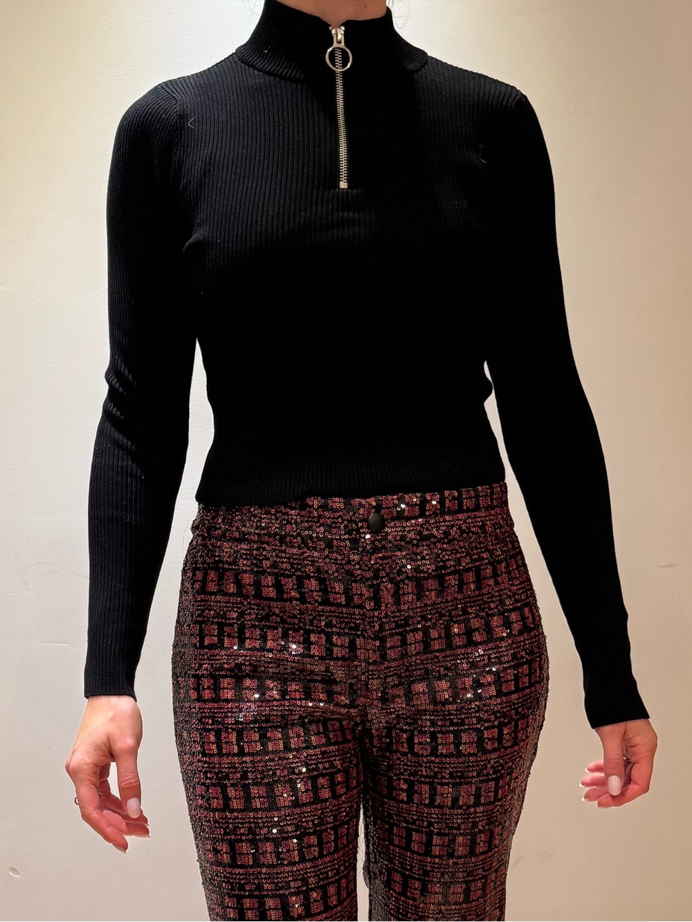 H&M Black Ribbed Half-Zip Mock Neck Sweater